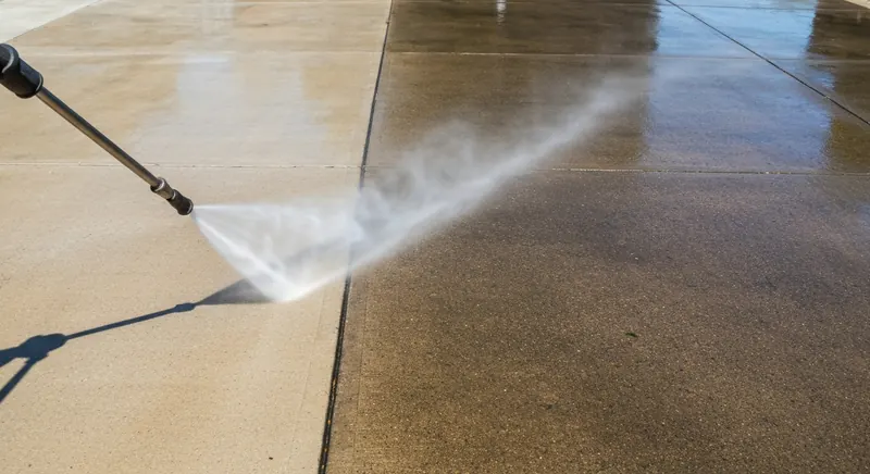 Water blasting a concrete driveway in Lower Hutt